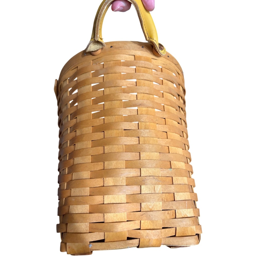Longaberger 2001 Handwoven Tall Oval Basket Yellow Leather Handles USA 10.5x11" - Picture 10 of 13